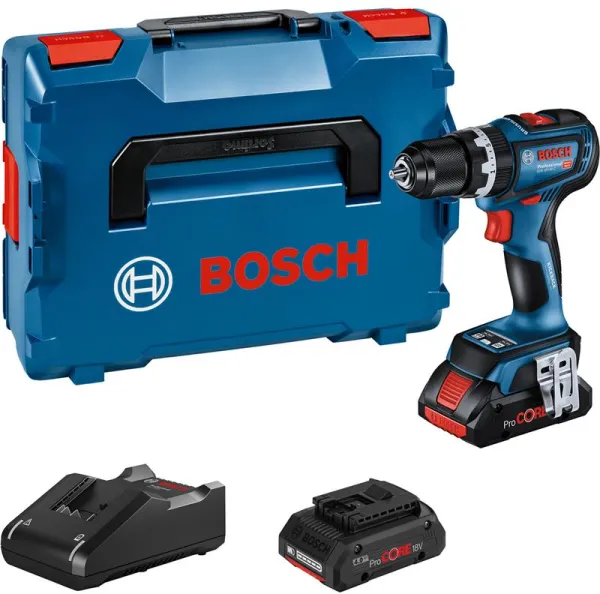 Bosch ασύρματο κρουστικό δράπανο GSB 18V-90 C 2X4,0AH PROCORE GAL 18V-40 L-BOXX COMO