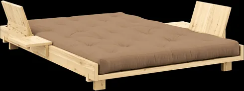 Καναπές-κρεβάτι Karup Design Social με 2 πλάτες, πλαϊνά τραπεζάκια & στρώμα 140x200 Mocca/Διαφανές βερνίκι