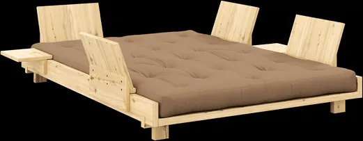 Καναπές-κρεβάτι Karup Design Social με 4 πλάτες, πλαϊνά τραπεζάκια & στρώμα 140x200 Mocca/Διαφανές βερνίκι
